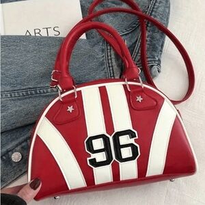 Red and White Striped Dome Satchel Bag w. '96' Patch